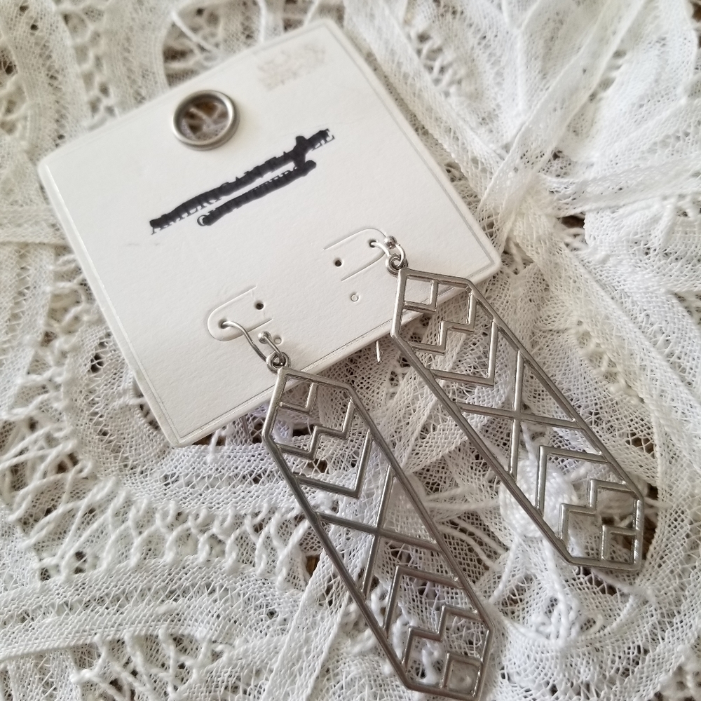 AE American Eagle Silver Aztec Dangle Earrings NWT